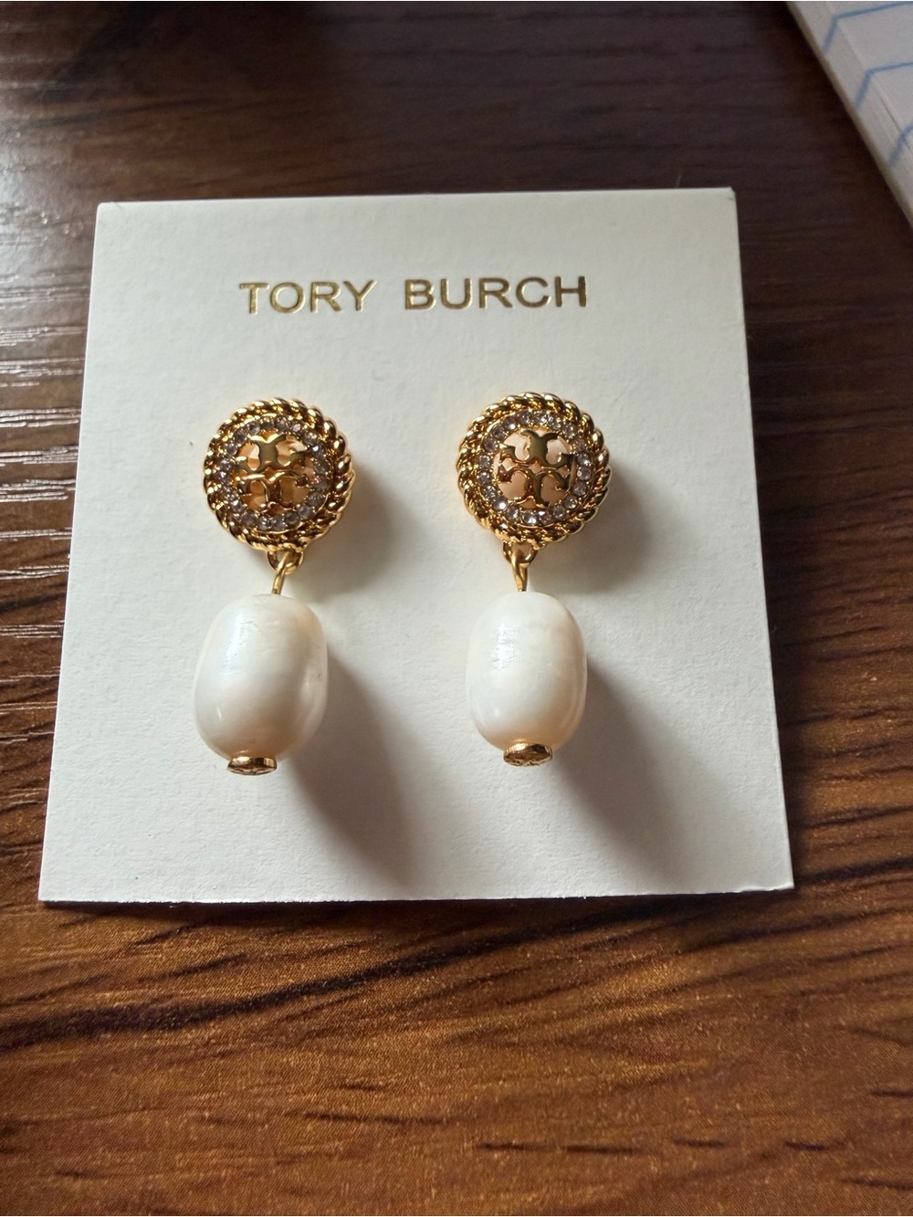 Tory Burch Gold-tone Earrings with White Pearl Drops